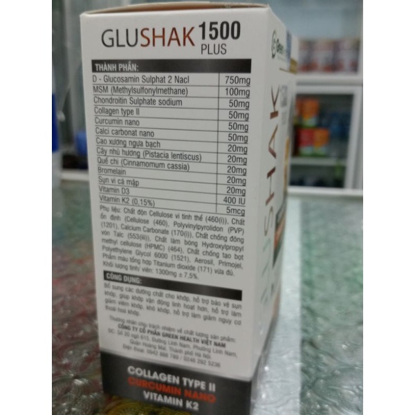 GLUSHAK 1500 PLUS - GLUCOSAMIN TẠO CHẤT NHẦY CHO SỤN KHỚP, GIẢM NGUY CƠ THOÁI HOÁ KHỚP