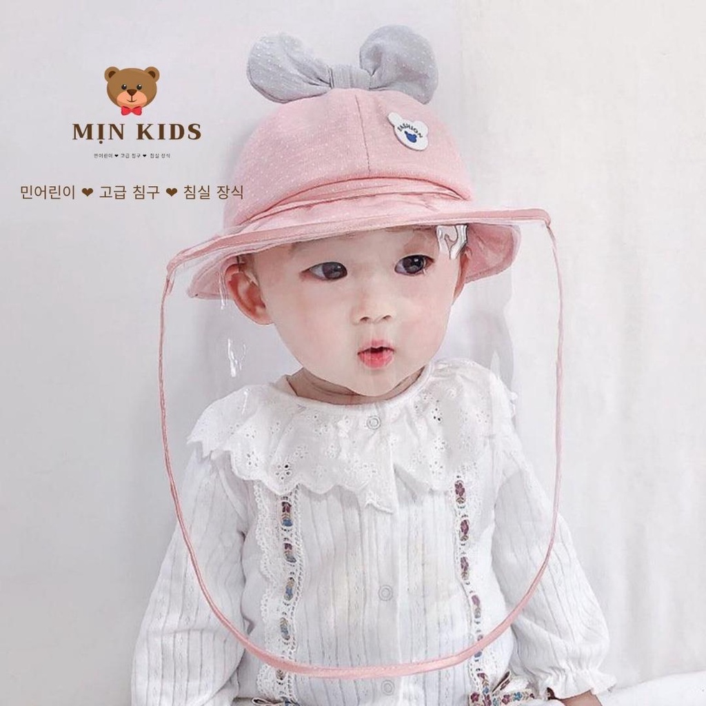 Mũ chống giọt bắn cho bé, chống dịch, chống nắng, Mũ MỊN KIDS sử dụng tấm chắn có thể tháo dời tiện lợi