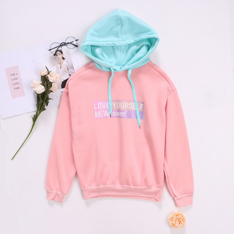 Xiangbao Áo Hoodie Nhung Dày Màu Kẹo Tương Phản In Chữ Cho Nữ