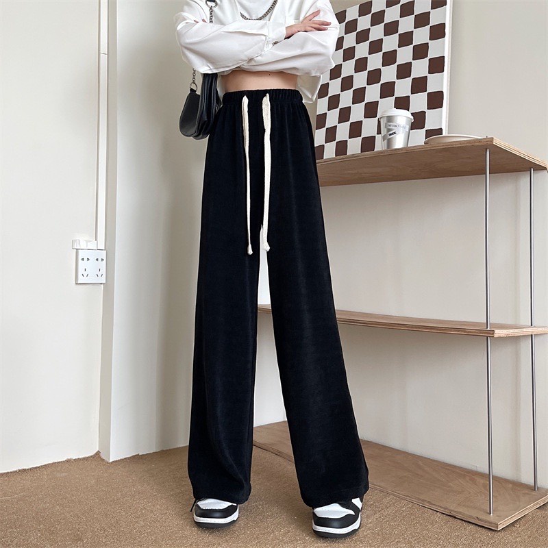 Quần culottes nhung tăm dây rút bản to hàng hot dáng dài form rộng vanmiushop