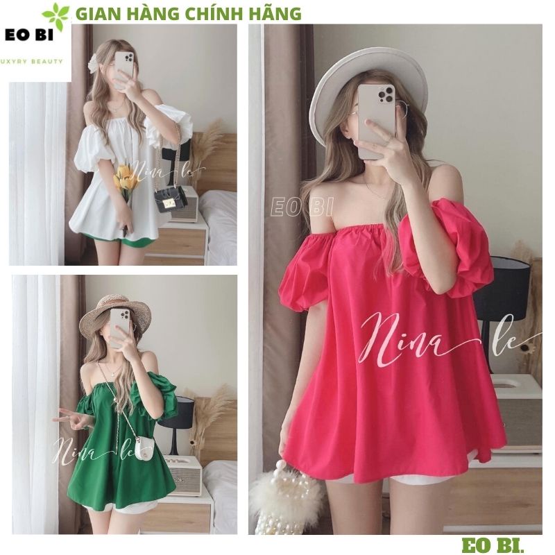 Áo trễ vai bèo tay phồng rộng dễ thương -EOBI
