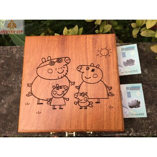 Hộp đựng tiền tiết kiệm 2 ngăn mẫu gia đình heo Peppa (Size lớn)