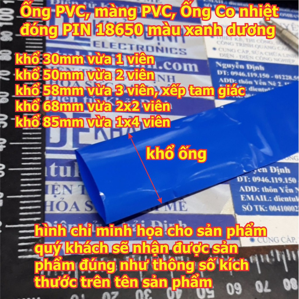 Ống PVC, màng PVC, Ống Co nhiệt đóng PIN 18650 màu xanh dương, các loại khổ 30mm ~ 120mm kde5852