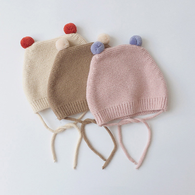 Mũ Beanie Đan Len Màu Trơn Dễ Thương Cho Bé