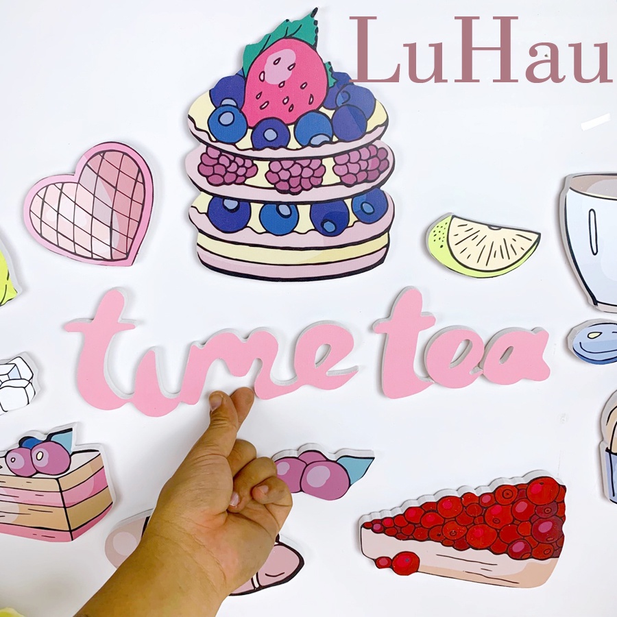 Tranh gỗ decor dán tường Luhau TimeTea trang trí phòng ăn phòng bếp bàn ăn hiện đại, tranh treo tường nhà hàng cafe