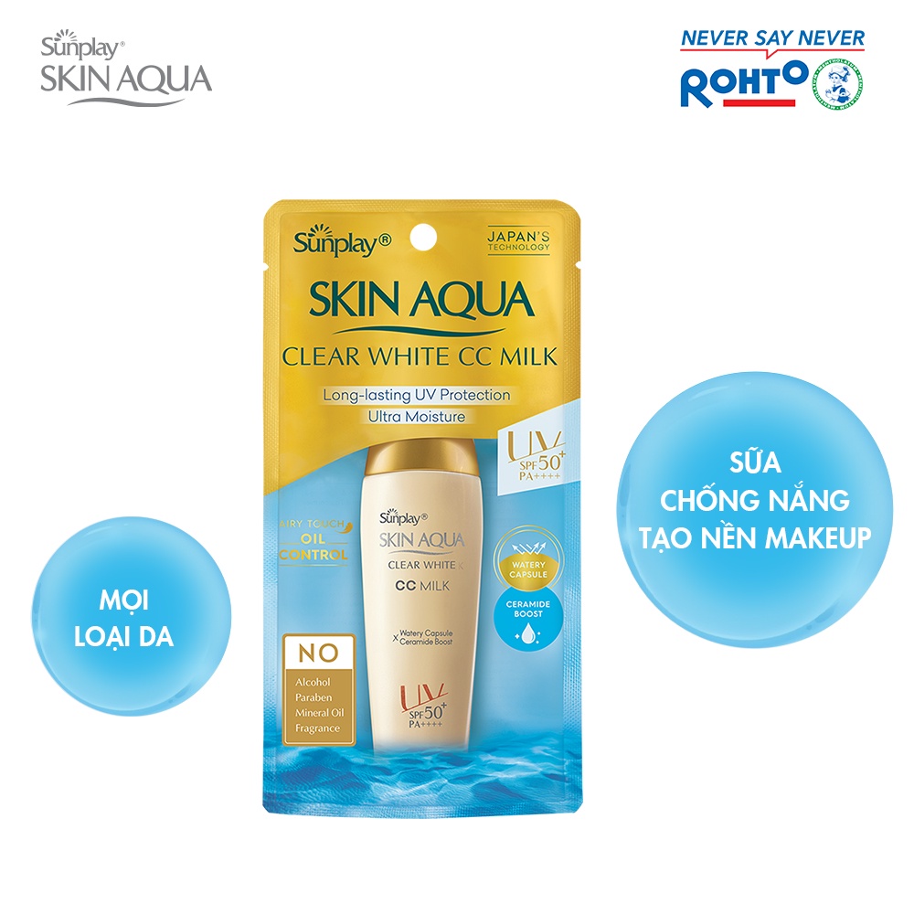 kem chống nắng trang điểm sunplay skin aqua clear white cc milk