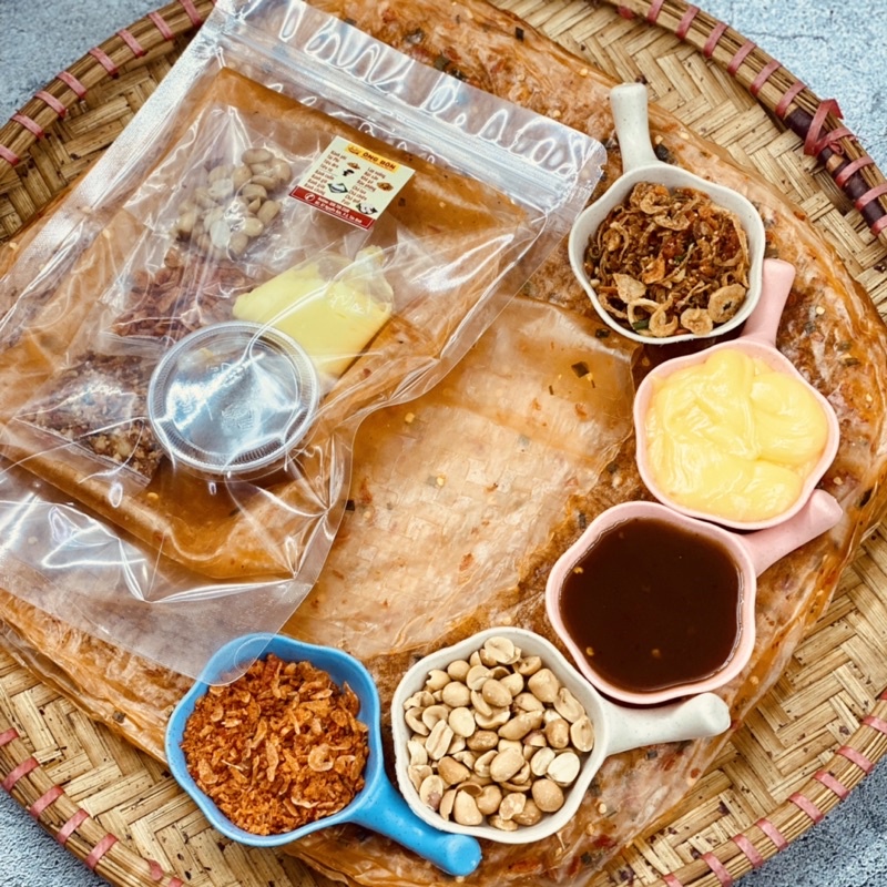 Bánh Tráng Bơ Me ÔNG BỐN - Muối Tôm Hành Phi, Lạc Đỏ, Tép Sấy, Mắm Me, Bơ Trứng