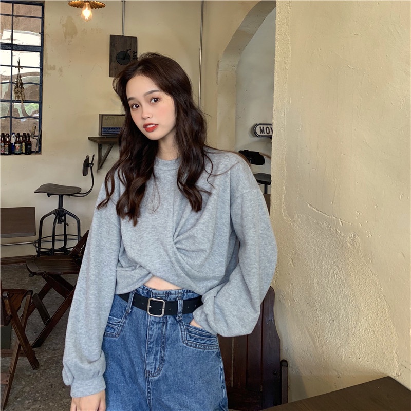 Áo thun Perty tay dài dáng rộng thời trang mùa thu phong cách Hàn Quốc cho nữ