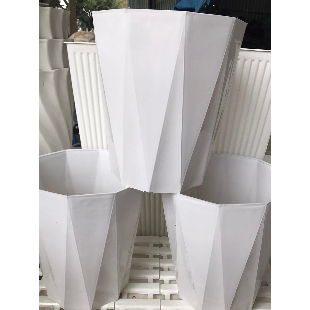 [ Giá Sỉ ] Chậu Nhựa Kim Cương Trắng 22 x24 - Chậu Nhựa Trồng Cây Hoa