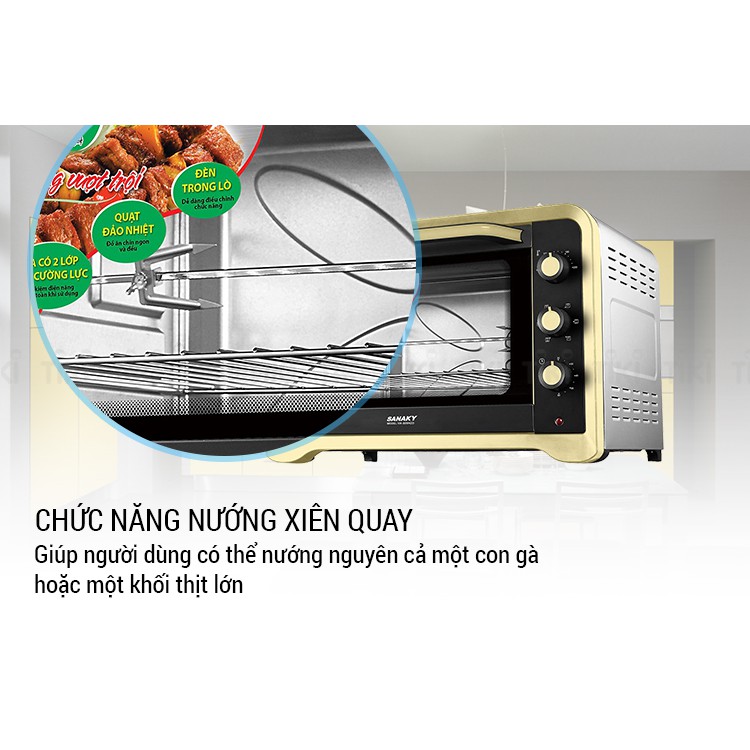 Lò Nướng Sanaky 80 lít VH-809N2D - Hàng chính hãng, Thân Vỏ bằng Inox