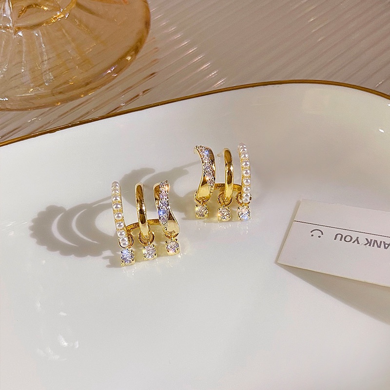 Khuyên Tai Hình Học Nhiều Lớp Đính Đá Zircon Phong Cách Hàn Quốc Mới Cho Nữ