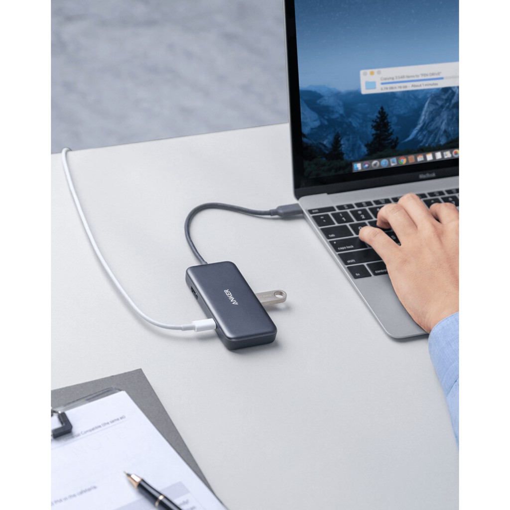 Bộ chuyển đổi USB-C ANKER 3 in 1 xuất HDMI 4K, USB 3.0 và hỗ trợ dòng USB-C 60W - A8335