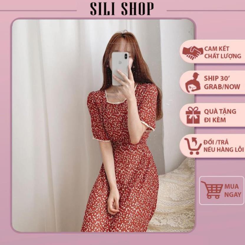 Đầm hoa nhí 👑FREESHIP 50K👑Váy hoa nhí vintage cổ vuông tay dáng dài 🌟
