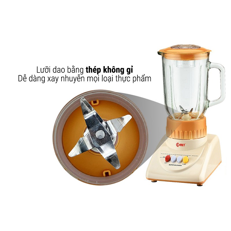 Máy Xay Sinh Tố Comet CM9956 1.25 Lít 2 Cối Thủy Tinh - Hàng Chính Hãng (Bảo Hành 12 Tháng)