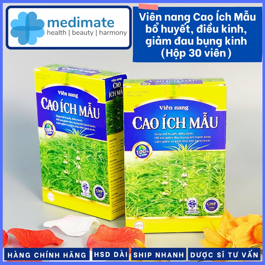 Viên uống Cao Ích Mẫu giúp bổ huyết, điều kinh, giảm đau bụng khi hành kinh (Hộp 30 viên)