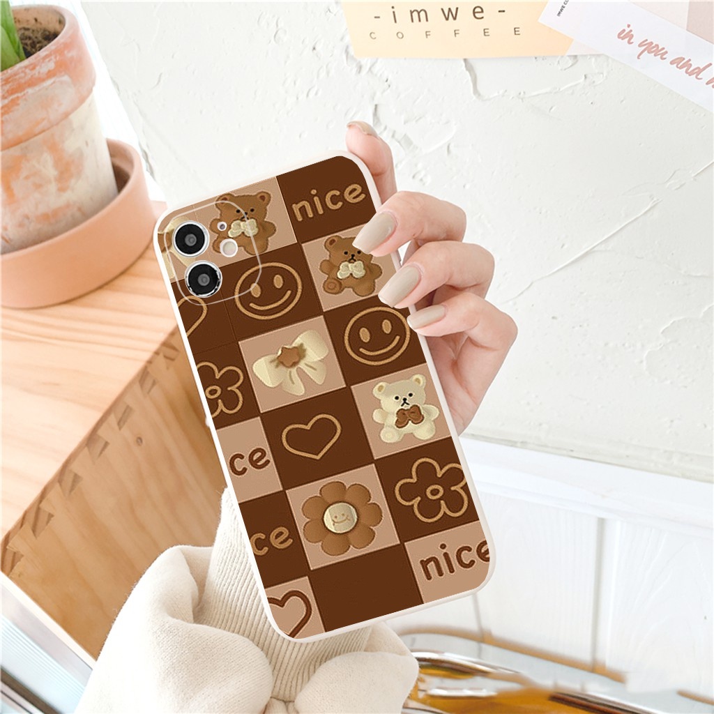 Ốp lưng iphone cạnh vuông Caro Gấu nice cho 6/6s/6splus/7/7plus/8/8plus/x//xs/11/12/pro/max/plus/promax e185