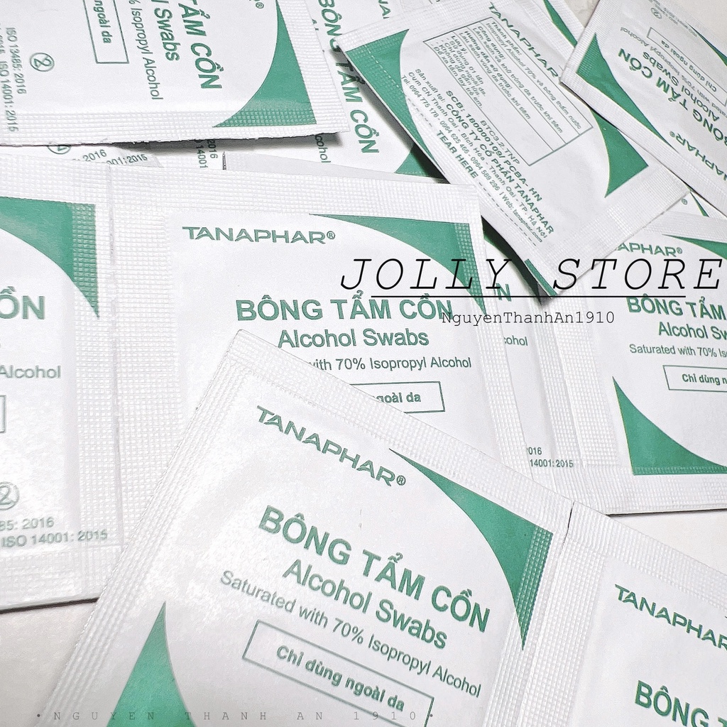 Miếng Bông tẩm cồn dùng để vệ sinh da và dụng cụ TANAPHAR