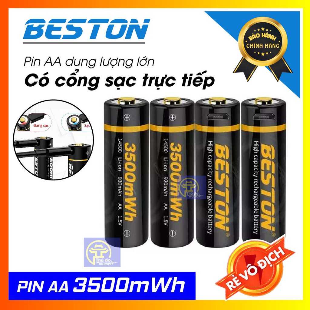 Pin sạc AA BESTON cao cấp - Pin tiểu sạc AA 3500mWh có cổng sạc Micro USB - Tặng kèm dây sạc