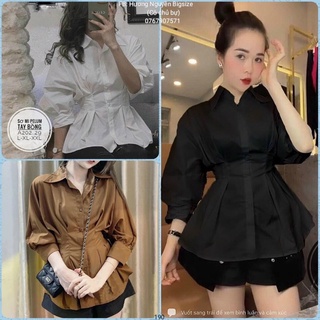 55-90kg bigsize áo sơ mi peplum chiết eo