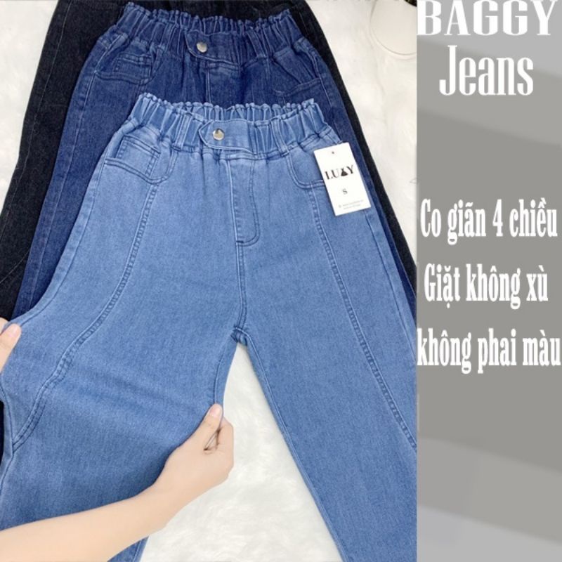 Quần Baggy Jean Nữ Cạp Chun MiQu1 Cao Cấp Mềm Mịn khắc phục eo to kiểu dáng năng động co giãn 4chiều