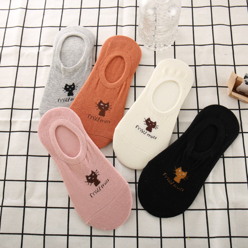 Women Summer Sweet Wind Cartoon Cat Print Pattern Deodorant Cotton Socks
