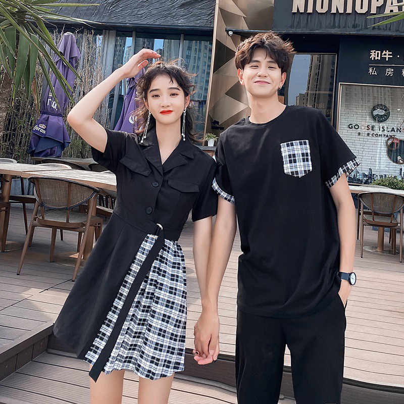 Summer Couple Dress Ladies Dress Skirt Men's Colorful Couple Dress Summer Short-Sleeved Shirt Super Fire Wind Wind