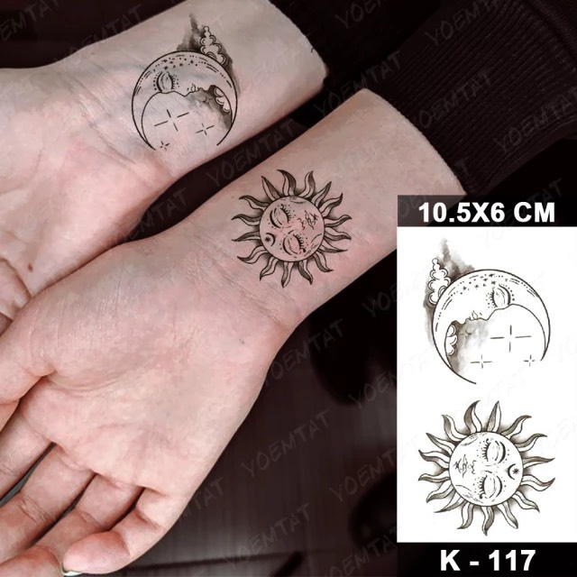 Hình xăm mặt trăng mặt trời phiên bản nhỏ k117- miếng dán tatoo tạm thời size &lt;10x6cm