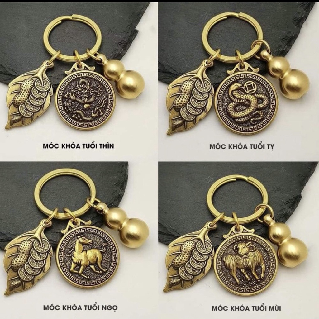 Móc Khóa 12 con Giáp phong thủy bằng đồng thau, xua đuổi tà khí, Thu hút tài lộc May Mắn