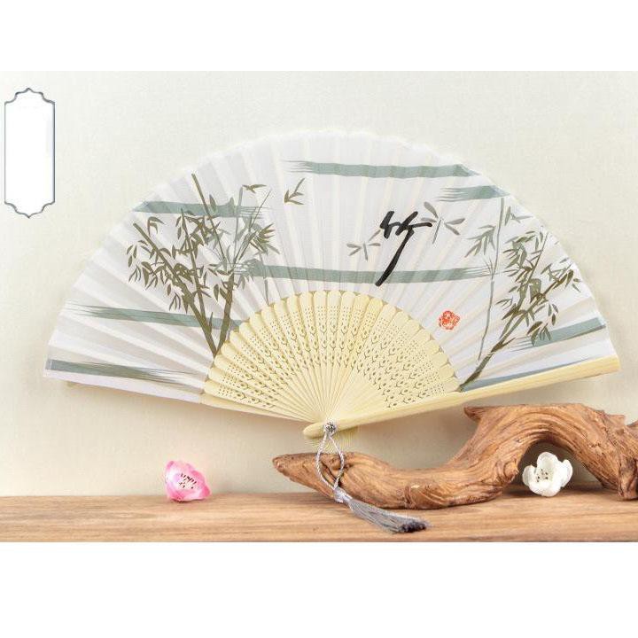 Quạt cổ trang Trúc trắng đón gió dây tuyến cổ đại quạt xếp cầm tay phong cách Trung Quốc phong cách cổ điển