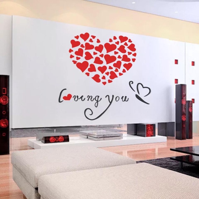 Tranh dán tường mica 3d loving you trang trí phòng ngủ, phòng khách
