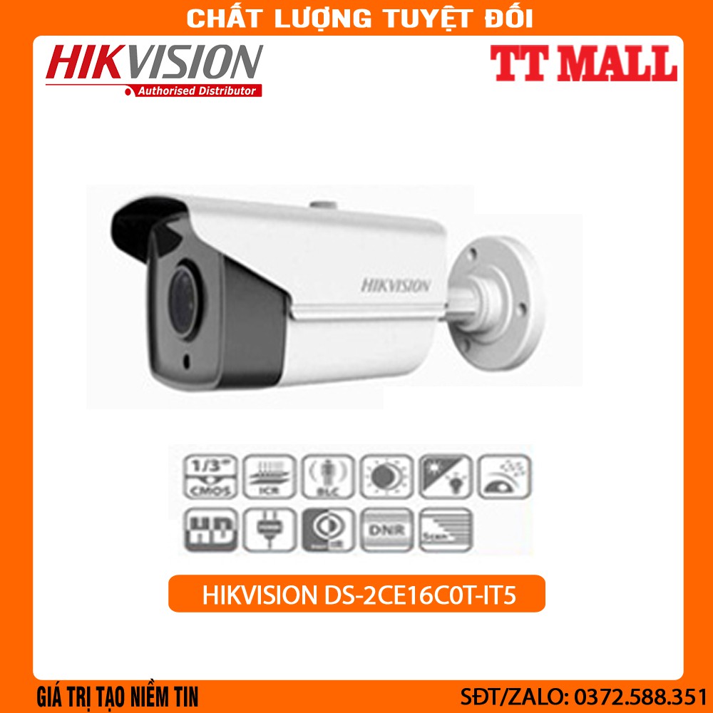 [Mã ELHAMS5 giảm 6% đơn 300K] CAMERA HDTVI HIKVISION DS-2CE16C0T-IT5 1.0MP