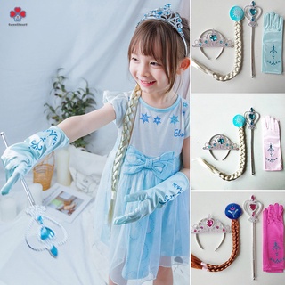 Set 4 găng tay + vương miện + gậy phép thuật hóa trang công chúa frozen cho bé gái