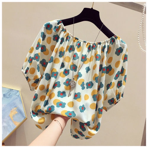 Áo Chiffon Ngắn Tay Trễ Vai Họa Tiết Hoa Thời Trang Mùa Hè Dành Cho Nữ