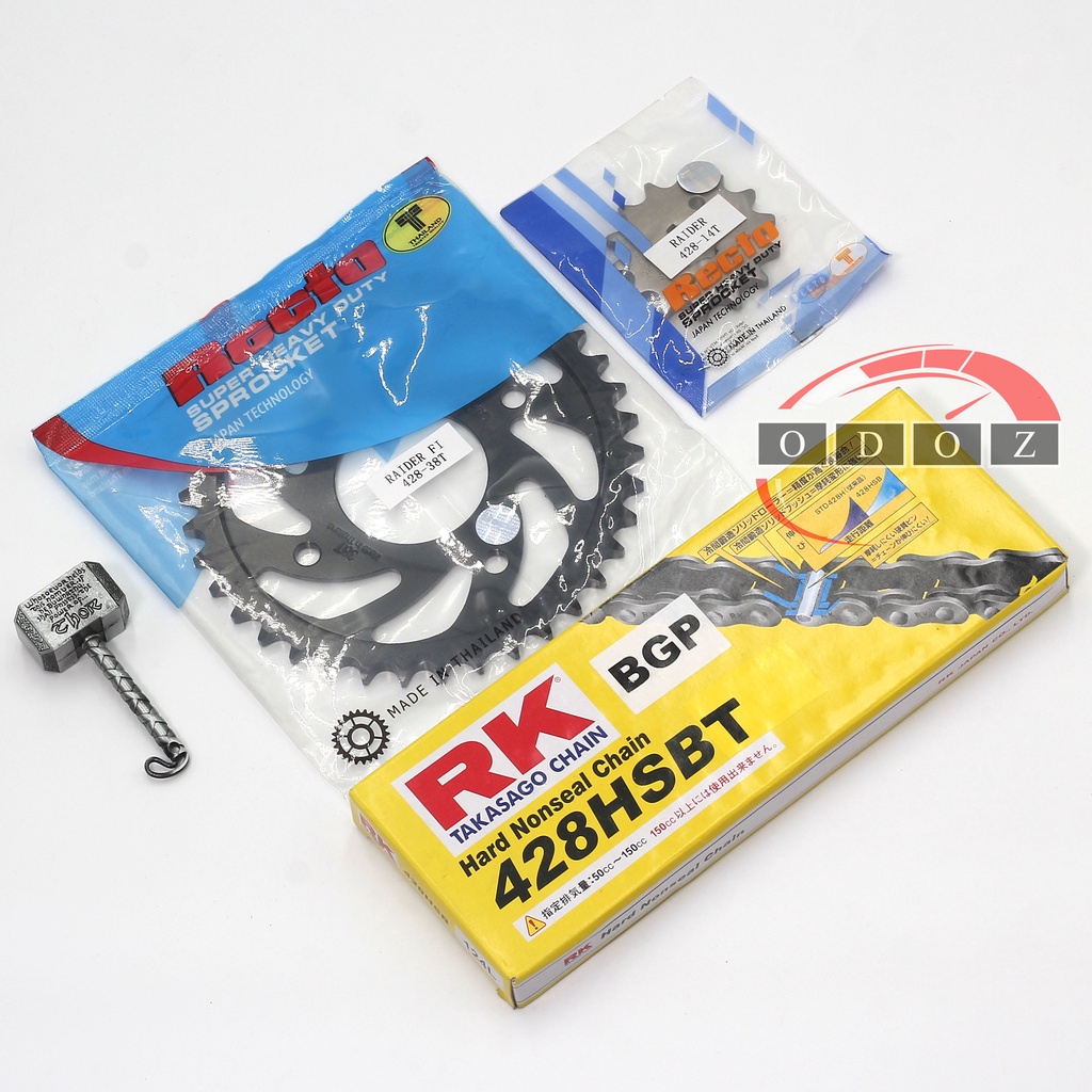 [NSD Raider Fi / Satria] - Nhông dĩa Recto và sên vàng đen RK 428HSBT (10 ly) dành cho xe Suzuki Rai