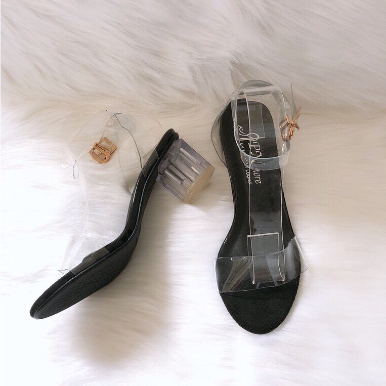 Giày sandal cao gót guốc nữ quai trong quấn cổ cao 5cm (có ảnh thật)