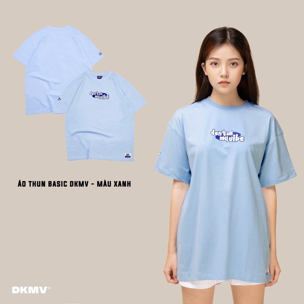 Áo thun nữ Don't Kill My Vibe form rộng màu xanh, vải cotton - Light Blue Basic Tee