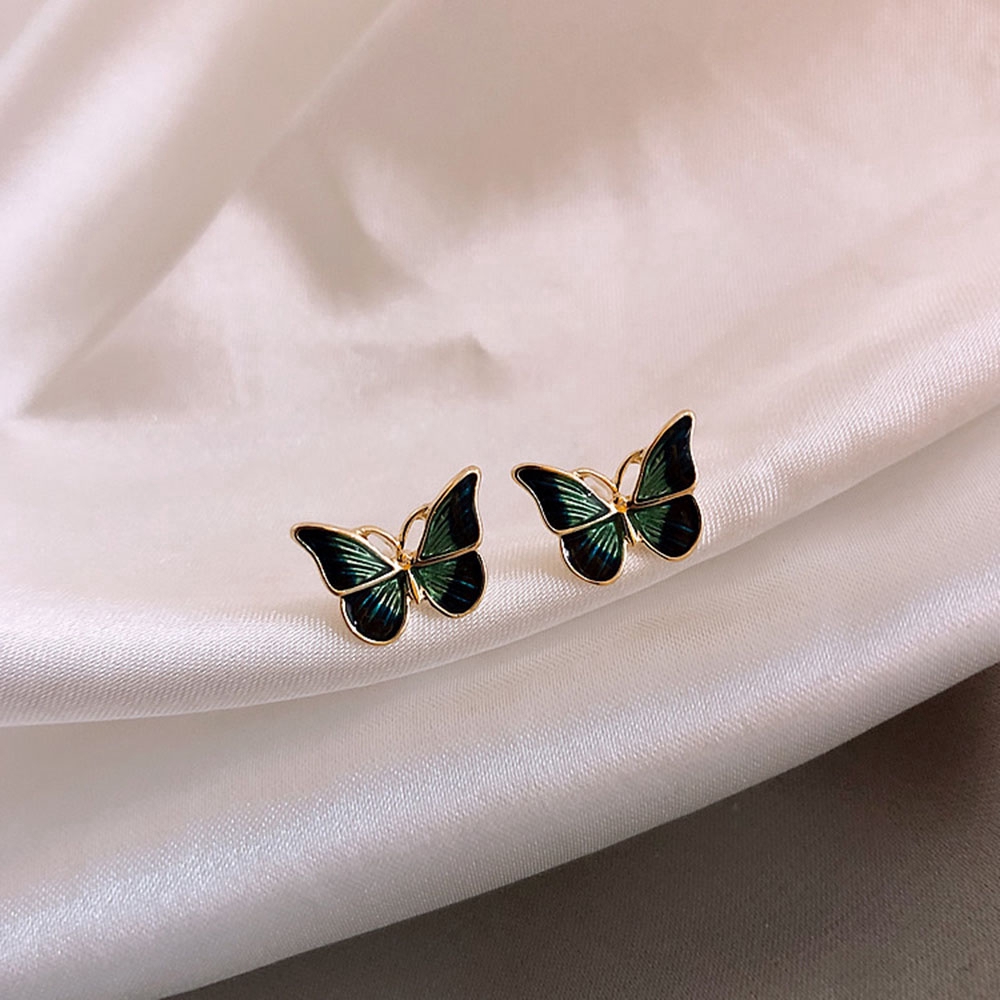 Khuyên Tai Hình Bướm Xanh Đậm Phong Cách Hàn Quốc
