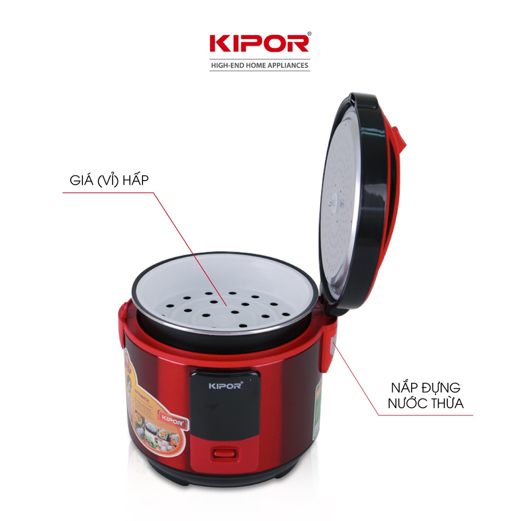 Nồi cơm điện KIPOR KP-N1512 - 1.2L - Nồi cơ chống dính TEFLON 5 lớp dầy 3mm nặng 690G - Bảo hành tại nhà 12 tháng