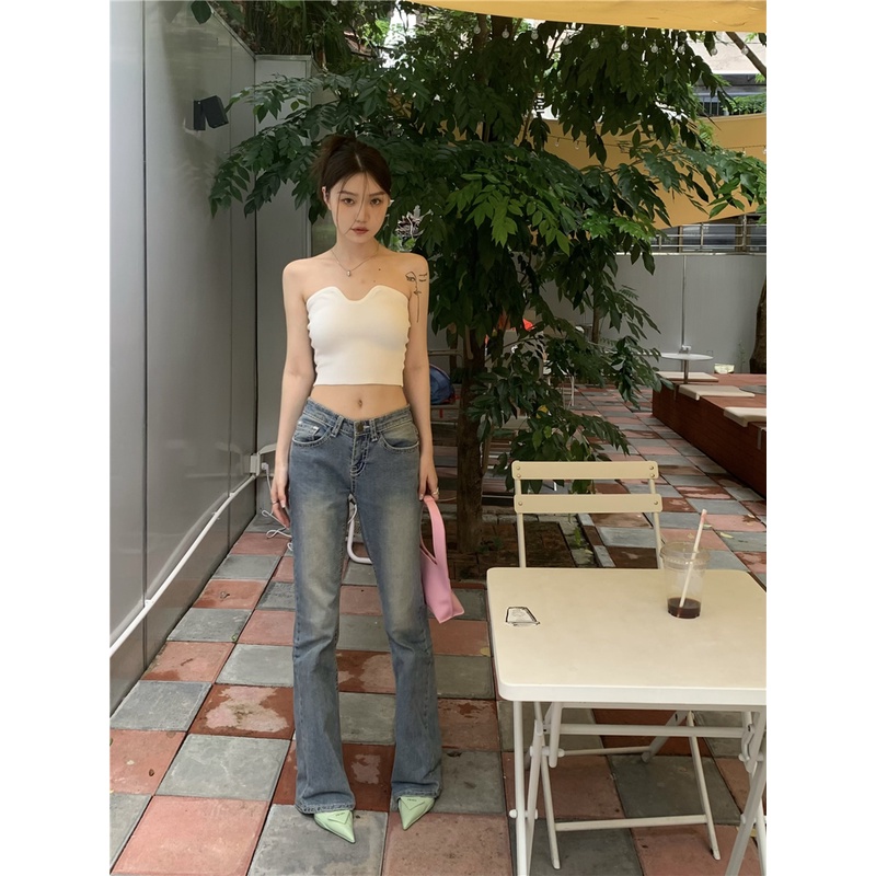 HUANG YOYO Áo Croptop không dây Dệt Kim Phong Cách Hàn Quốc Quyến Rũ áo kiểu