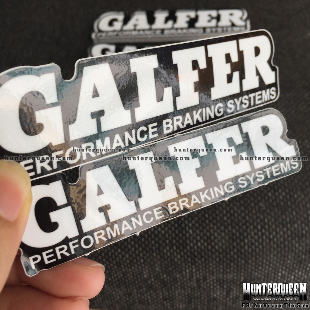 Logo GALFER[11.3x2.8cm] nền đen chữ trắng. Hình dán decal siêu dính, chống nước, tem đua trang trí