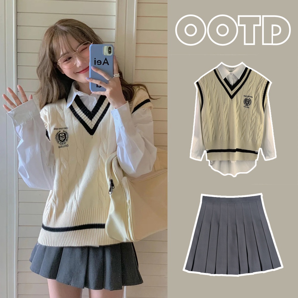 Áo Sweater Không Tay Cổ Chữ V Dáng Rộng Phong Cách Hàn Quốc Thời Trang Thu Đông Cho Nữ