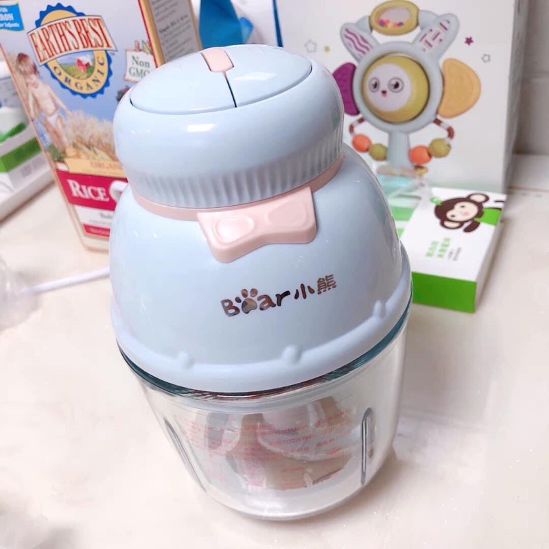 Máy xay ăn dặm thịt cá rau củ BEAR nơ cối thuỷ tinh cao cấp 2 nút bấm bảo hành 12 tháng