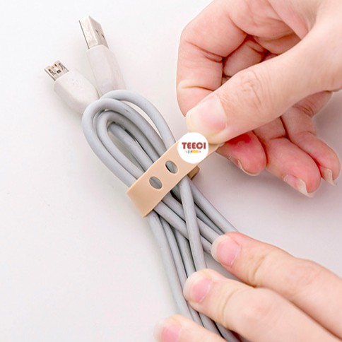 &lt;Ảnh Thật Shop Chụp&gt; Bộ 4 Dây Đai Silicon Cuốn Buộc Giữ Tai Nghe Cáp Sạc Chống Rối Có Nút Đính Chắc Chắn Nhiều Màu D112