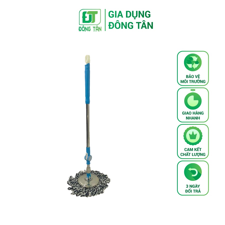 Cây Lau Nhà, Chổi Lau Nhà 360 Độ ĐÔNG TÂN Mâm Inox Gắn Bông Bằng Sợi Cotton 100%