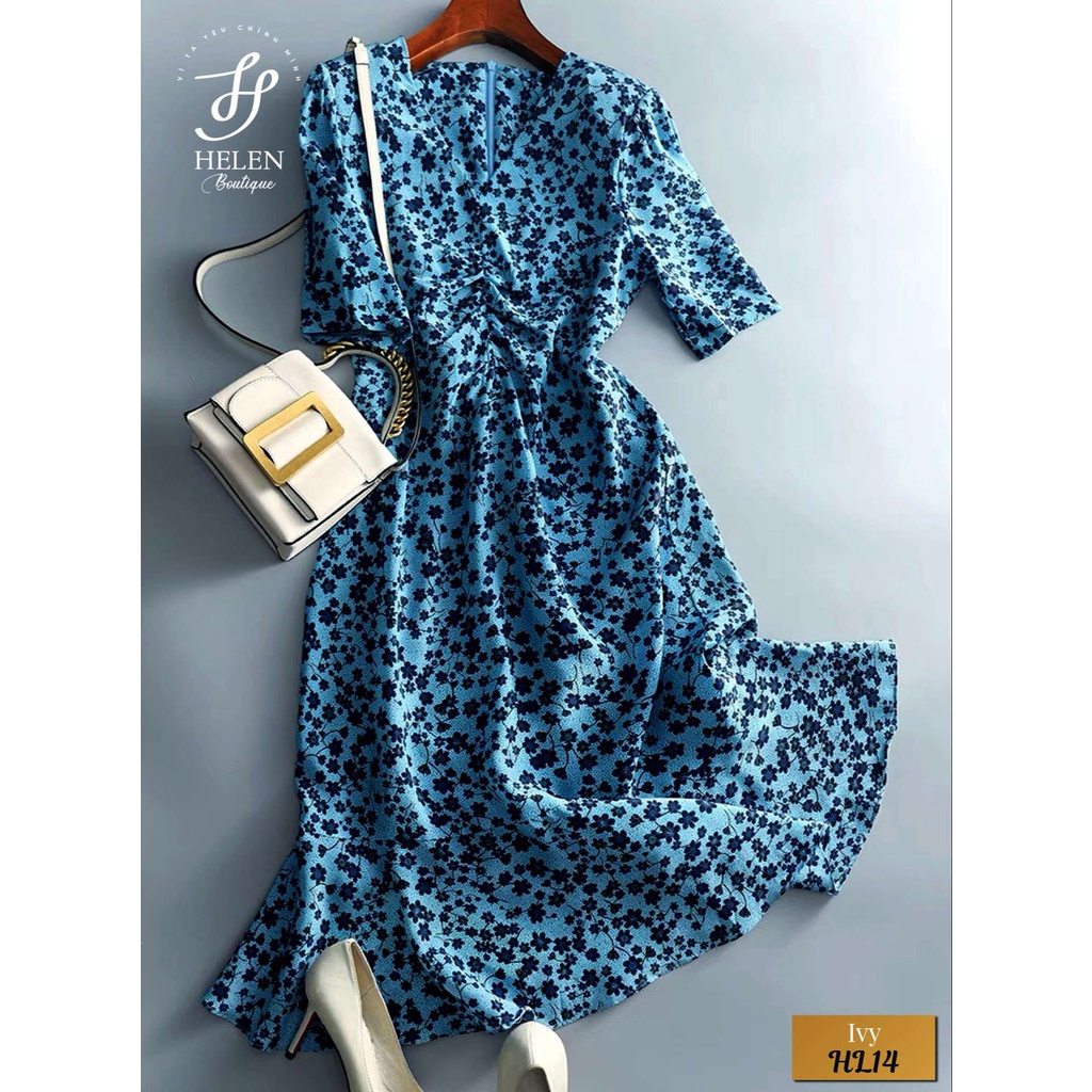 Đầm dài dáng rộng họa tiết hoa sao đen thanh lịch - Trung niên - Ivy Dress - Helen Boutique