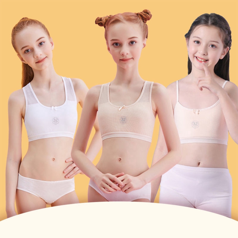 Cotton Soft Teenage Girls Underwear/ Sports Puberty Young Students Training Bra/ Wireless Thin Padded First Bras