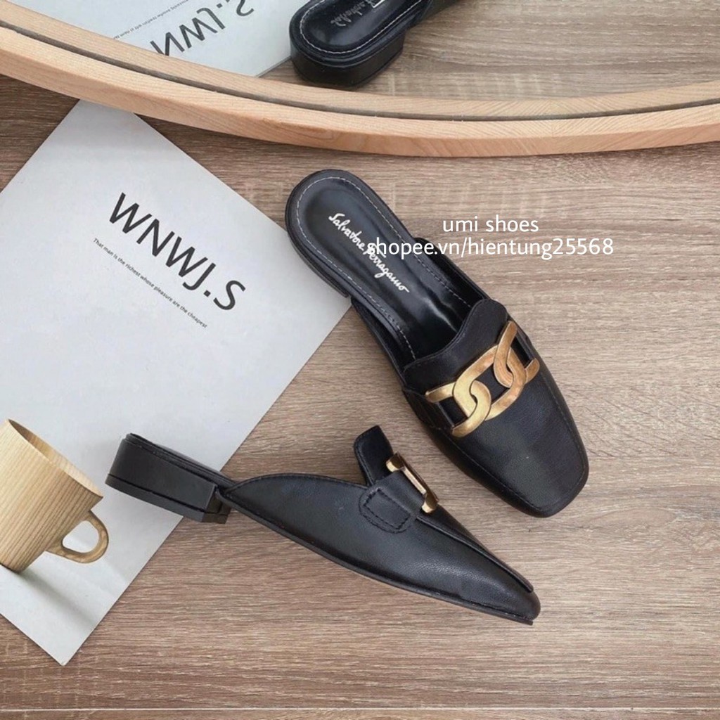 [HOT 2021-NOWSHIP HN] Giày sục nữ mũi vuông đế bằng trệt bệt màu đen/kem đơn giản nữ tính công sở nhẹ nhàng xinh đẹp mới
