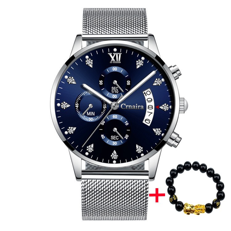 ĐỒNG HỒ NAM CHẠY 6 KIM CRNAIRA C209 DÂY MÀNH THÉP KHÔNG GỈ + tặng vòng tay (TẶNG HỘP)