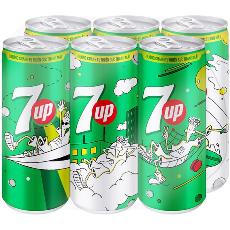 Lốc 6 lon nước ngọt 7 Up vị chanh 320ml