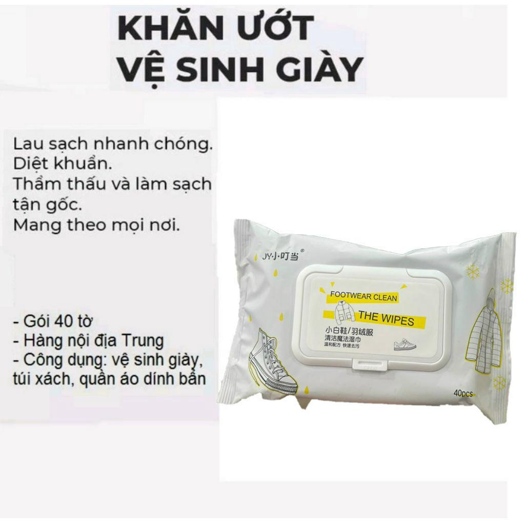 Khăn lau giày dép thần thánh 1 bịch 40 tờ có thể lau túi xách, áo phao, balo tiện lợi.